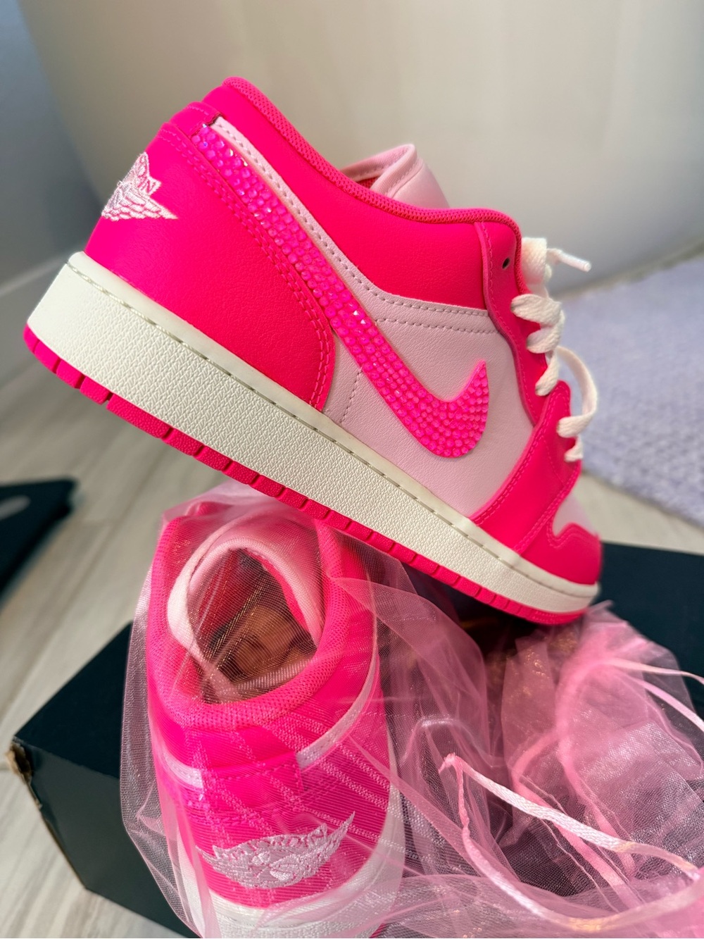 Customized Jordan Low-Top Sneakers - Hot Pink & Light Pink - Picture 2 of 4
